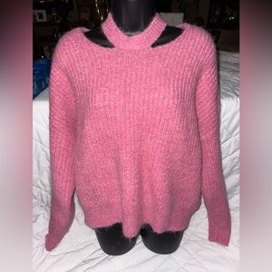 Pistola Eva Aurora Pink Alpaca Blend Slit Neck Oversized Sweater